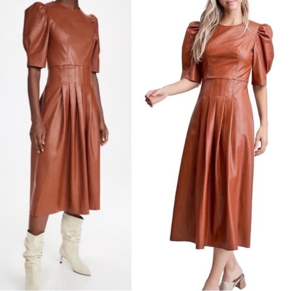 En Saison Faux Leather Puff Sleeve Midi Dress - size M